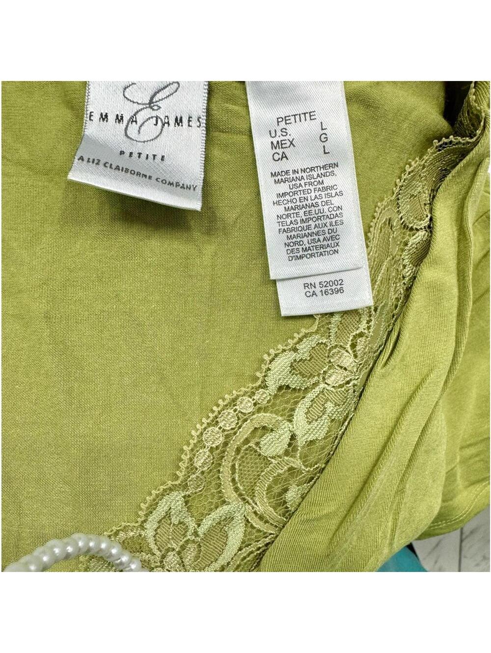 Vintage 90s Emma James Green Lace Coquette Cottage Short Sleeve Top Petite Large - Picture 3 of 3